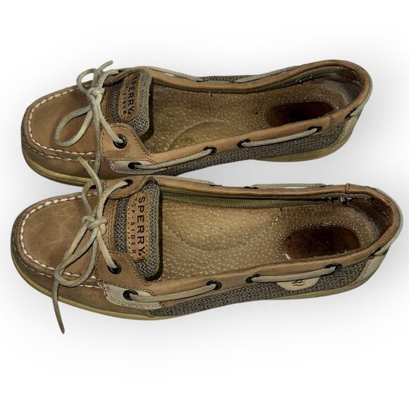 Sperry Top-Sider Angelfish Women's Boat Shoes Sz 8.5M Tan Leather Slip On Casual - Picture 2 of 7